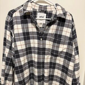 Aerie Women’s Black, White, and Brown Checkered Shirt